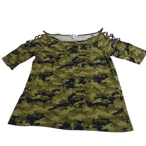 Eye Candy Green Camo Strappy Shoulder Top Women Size 2X Short Sleeve Casual